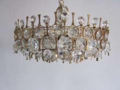 Angelo Brotto 2 Handmade Italian Midcentury Gilt Bronze Crystal Chandeliers Angelo Brotto - 1707825