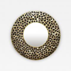 Angelo Brotto Contemporary Italian Brutalist Brass and Black Glass Modern Round Mirror - 329813