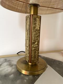 Angelo Brotto Pair of Brass and Wood Sculpture Lamps by Angelo Brotto for Esperia Italy 1970s - 2927524