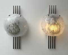 Angelo Brotto Pair of Murano Glass and Metal Chrome Sconces by Esperia Italy 1970s - 3842335