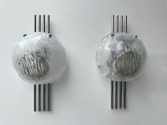 Angelo Brotto Pair of Murano Glass and Metal Chrome Sconces by Esperia Italy 1970s - 3842339