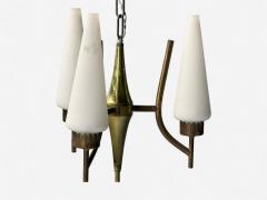 Angelo Lelli Lelii Angelo Lelli Italian Modern Brass Opal Glass Pendant light Italy 1950s - 4156430