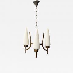 Angelo Lelli Lelii Angelo Lelli Italian Modern Brass Opal Glass Pendant light Italy 1950s - 4159321