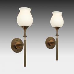 Angelo Lelli Lelii Rare Pair of Frosted Glass and Brass Sconces by Arredoluce - 4350429