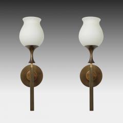 Angelo Lelli Lelii Rare Pair of Frosted Glass and Brass Sconces by Arredoluce - 4350437