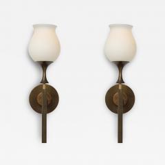 Angelo Lelli Lelii Rare Pair of Frosted Glass and Brass Sconces by Arredoluce - 4352094