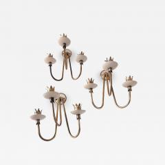 Angelo Lelli Lelii Rare Set of Three Angelo Lelli Brass and Opaline Glass Wall Lights 1950 - 1717795