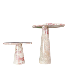 Angelo Mangiarotti 1970s Angelo Mangiarotti pair of Rosa Verona marble Eros tables Italy - 4370950