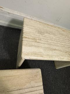 Angelo Mangiarotti ITALIAN MODERNIST PAIR OF LINE DESIGN TRAVERTINE NESTING TABLES - 4348514