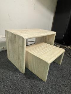 Angelo Mangiarotti ITALIAN MODERNIST PAIR OF LINE DESIGN TRAVERTINE NESTING TABLES - 4348518