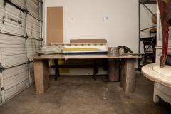 Angelo Mangiarotti Italian Modern Travertine Center Table or Desk Designed by Angelo Mangiarotti - 4265394
