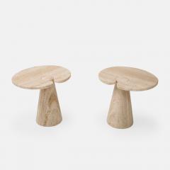 Angelo Mangiarotti Italian Pair of Travertine Side Tables in the Manner of Angelo Mangiarotti - 3497671