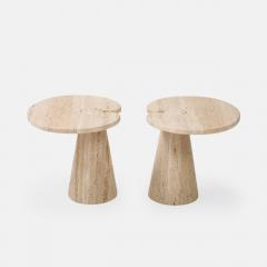 Angelo Mangiarotti Italian Pair of Travertine Side Tables in the Manner of Angelo Mangiarotti - 3497672