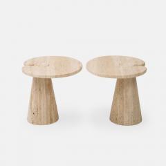 Angelo Mangiarotti Italian Pair of Travertine Side Tables in the Manner of Angelo Mangiarotti - 3497674