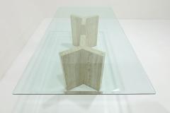 Angelo Mangiarotti Laser Cut Glass Top with Travertine Pedestals Dining Table - 3203972