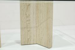 Angelo Mangiarotti Laser Cut Glass Top with Travertine Pedestals Dining Table - 3203980