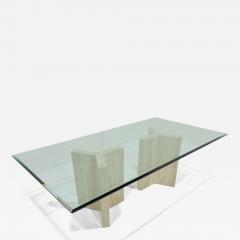 Angelo Mangiarotti Laser Cut Glass Top with Travertine Pedestals Dining Table - 3204338