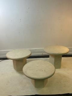 Angelo Mangiarotti MODERN TRIO OF ITALIAN ROUND TOP TRAVERTINE TABLES WITH OCTAGONAL PEDESTAL BASE - 2186289