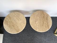 Angelo Mangiarotti Mid Century Pair of Travertine Tables Italy 1970s - 2598615