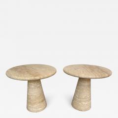 Angelo Mangiarotti Mid Century Pair of Travertine Tables Italy 1970s - 2603019