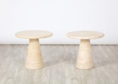 Angelo Mangiarotti Pair of Italian 1970s Circular Travertine Side Tables - 2643665