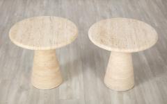 Angelo Mangiarotti Pair of Italian 1970s Circular Travertine Side Tables - 2643670