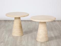 Angelo Mangiarotti Pair of Italian 1970s Circular Travertine Side Tables - 2643678