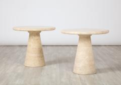 Angelo Mangiarotti Pair of Italian 1970s Circular Travertine Side Tables - 2643682