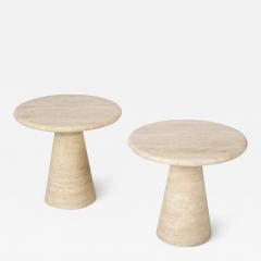 Angelo Mangiarotti Pair of Italian 1970s Circular Travertine Side Tables - 2649317