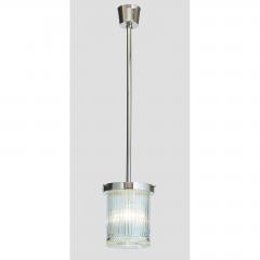 Angelo Mangiarotti Pair of Ribbed Glass Lanterns or Pendants with Nickeled Mounts - 2062971