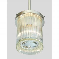 Angelo Mangiarotti Pair of Ribbed Glass Lanterns or Pendants with Nickeled Mounts - 2062973