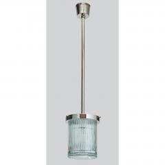 Angelo Mangiarotti Pair of Ribbed Glass Lanterns or Pendants with Nickeled Mounts - 2062974