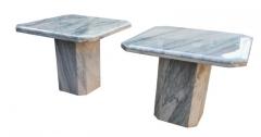 Angelo Mangiarotti Vintage Italian Post Modern Pair End or Side Tables White Marble Grey Veining - 2560102