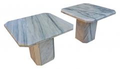 Angelo Mangiarotti Vintage Italian Post Modern Pair End or Side Tables White Marble Grey Veining - 2560104