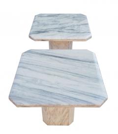 Angelo Mangiarotti Vintage Italian Post Modern Pair End or Side Tables White Marble Grey Veining - 2560106