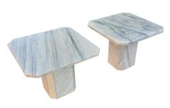 Angelo Mangiarotti Vintage Italian Post Modern Pair End or Side Tables White Marble Grey Veining - 2560113
