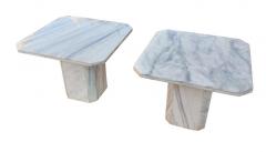 Angelo Mangiarotti Vintage Italian Post Modern Pair End or Side Tables White Marble Grey Veining - 2560114