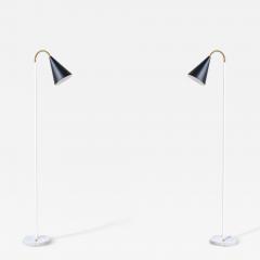 Angelo Ostuni Pair of reading lamps with cone diffuser in painted metal and marble base - 2628021