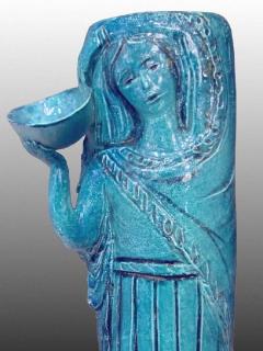 Angelo Ungania Vase sculpture in blue glazed earthenware by Angelo Ungania circa 1940 - 915568