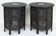 Anglo Indian Carved Pierced Inlaid Folding Campaign Tables Pair - 4147041