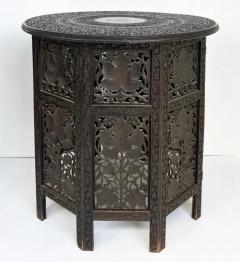 Anglo Indian Carved Pierced Inlaid Folding Campaign Tables Pair - 4147057