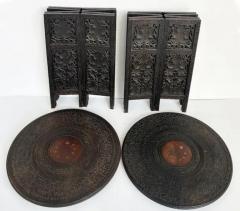 Anglo Indian Carved Pierced Inlaid Folding Campaign Tables Pair - 4147097