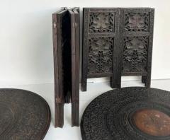 Anglo Indian Carved Pierced Inlaid Folding Campaign Tables Pair - 4147100