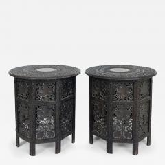 Anglo Indian Carved Pierced Inlaid Folding Campaign Tables Pair - 4148621