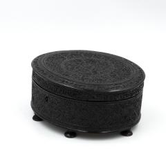 Anglo Indian Carved Solid Ebony Oval Box Ceylon - 1357973