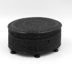 Anglo Indian Carved Solid Ebony Oval Box Ceylon - 1357974