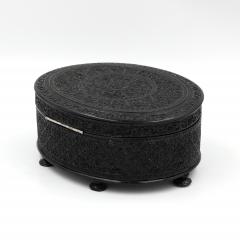 Anglo Indian Carved Solid Ebony Oval Box Ceylon - 1357977