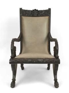 Anglo Indian Ebony and Gray Leather Arm Chair - 4631251