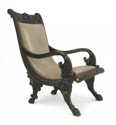 Anglo Indian Ebony and Gray Leather Arm Chair - 4646663