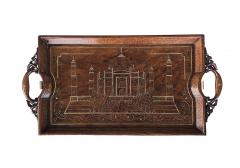 Anglo Indian butlers style inlaid wooden traveling table depicting the Taj Mahal - 2809176
